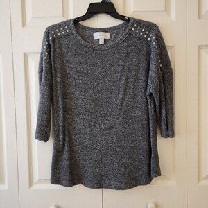 French Laundry Womens Gray Knit Top w Studded Shoulders 3/4 Sleeve Size 1X
